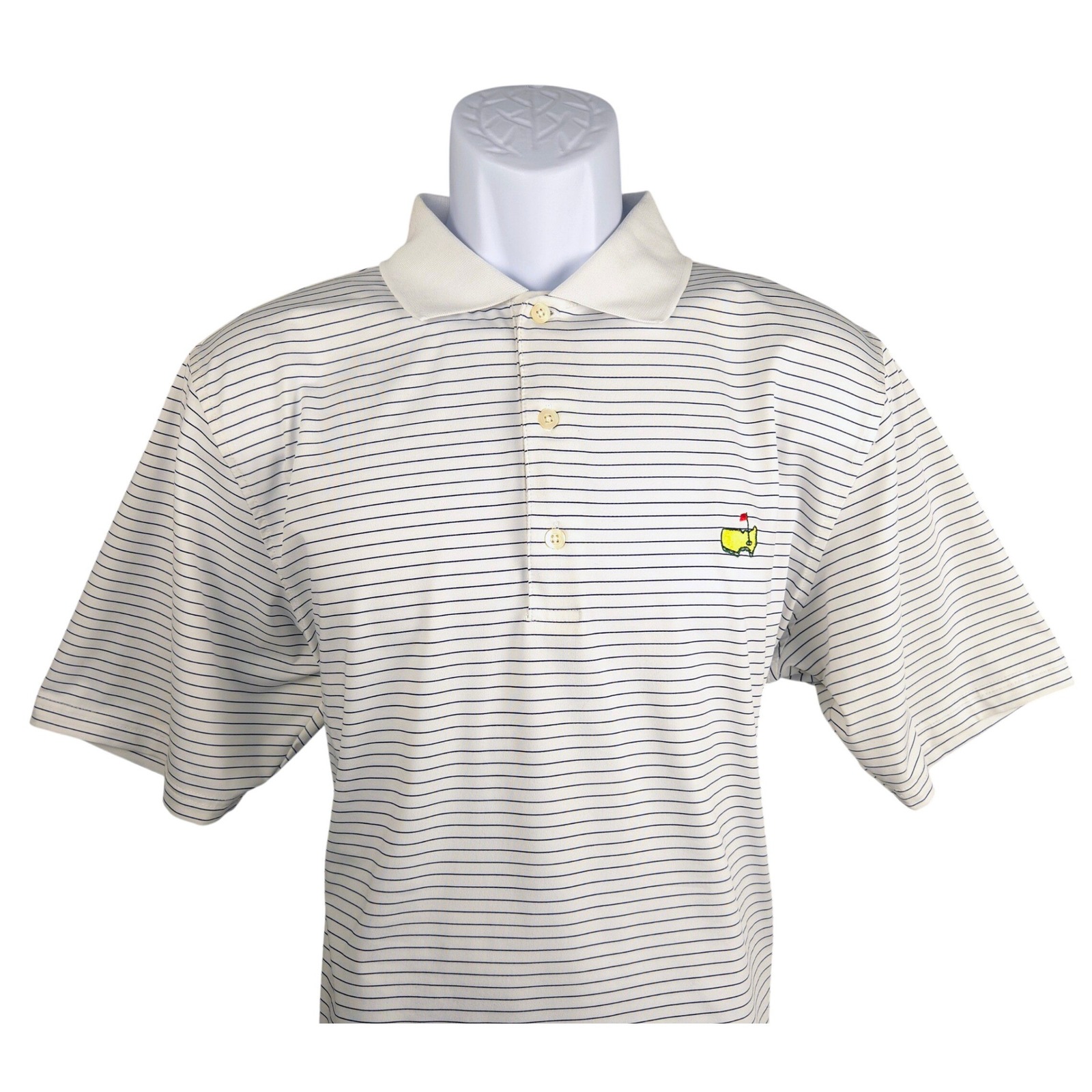 Masters Tournament FG Tech Golf Polo Shirt Mens Large White Striped Performance